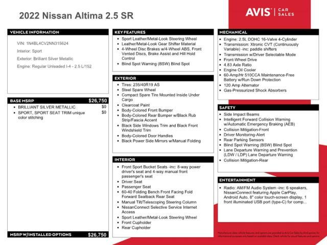 NISSAN ALTIMA SR 2022