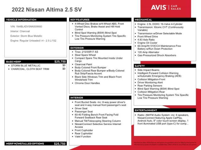 NISSAN ALTIMA SV 2022