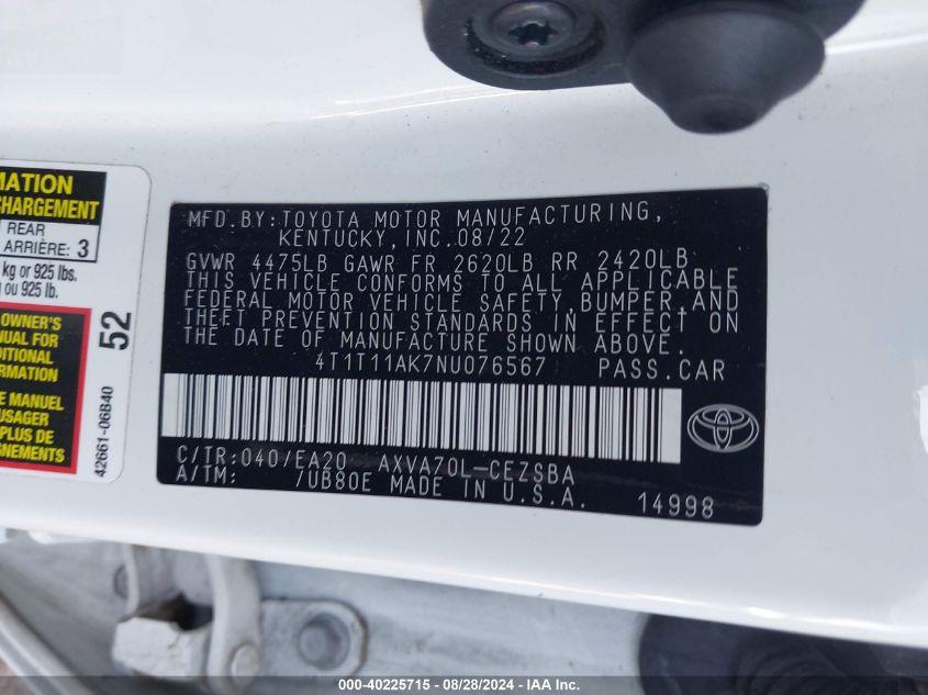 TOYOTA CAMRY SE 2022