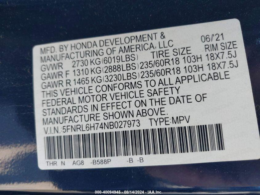 HONDA ODYSSEY EX-L 2022