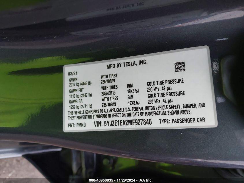 TESLA MODEL 3 STANDARD RANGE PLUS REAR-WHEEL DRIVE 2021