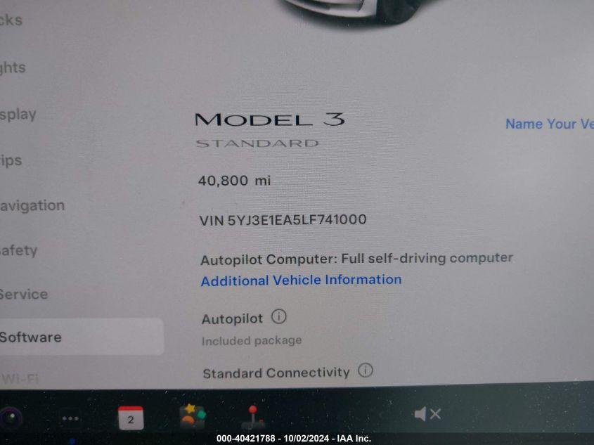 TESLA MODEL 3 STANDARD RANGE PLUS REAR-WHEEL DRIVE/STANDARD RANGE REAR-WHEEL DRIVE 2020