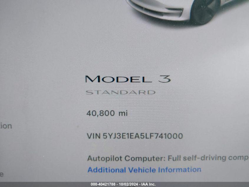 TESLA MODEL 3 STANDARD RANGE PLUS REAR-WHEEL DRIVE/STANDARD RANGE REAR-WHEEL DRIVE 2020