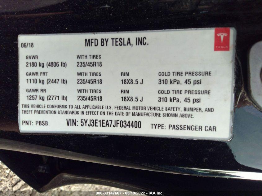 TESLA MODEL 3 RANGE BATTERY 2018