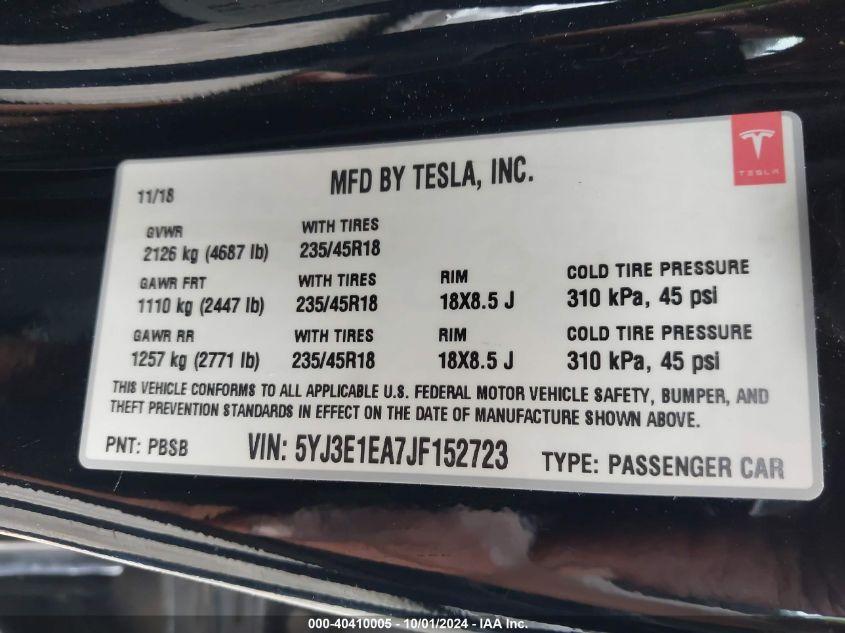 TESLA MODEL 3 LONG RANGE/MID RANGE 2018