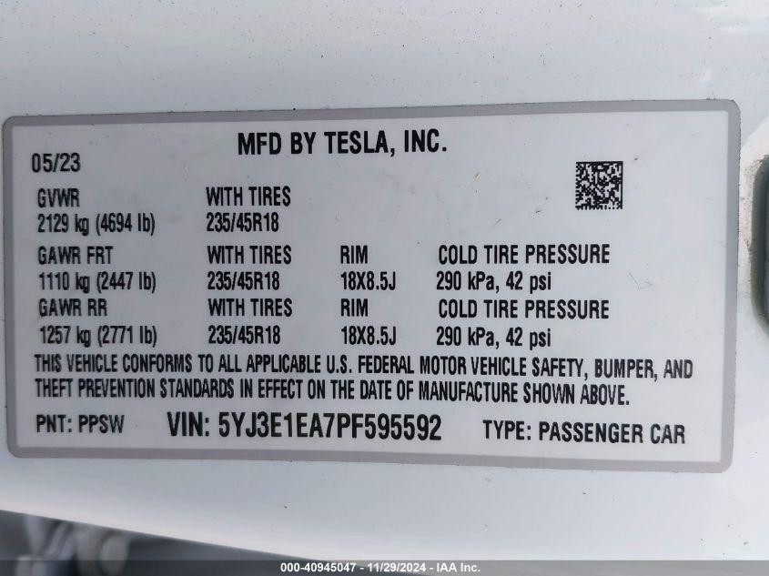 TESLA MODEL 3 REAR-WHEEL DRIVE 2023