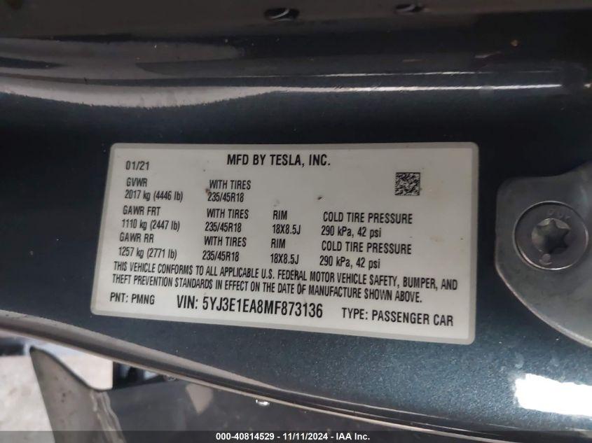 TESLA MODEL 3 STANDARD RANGE PLUS REAR-WHEEL DRIVE 2021