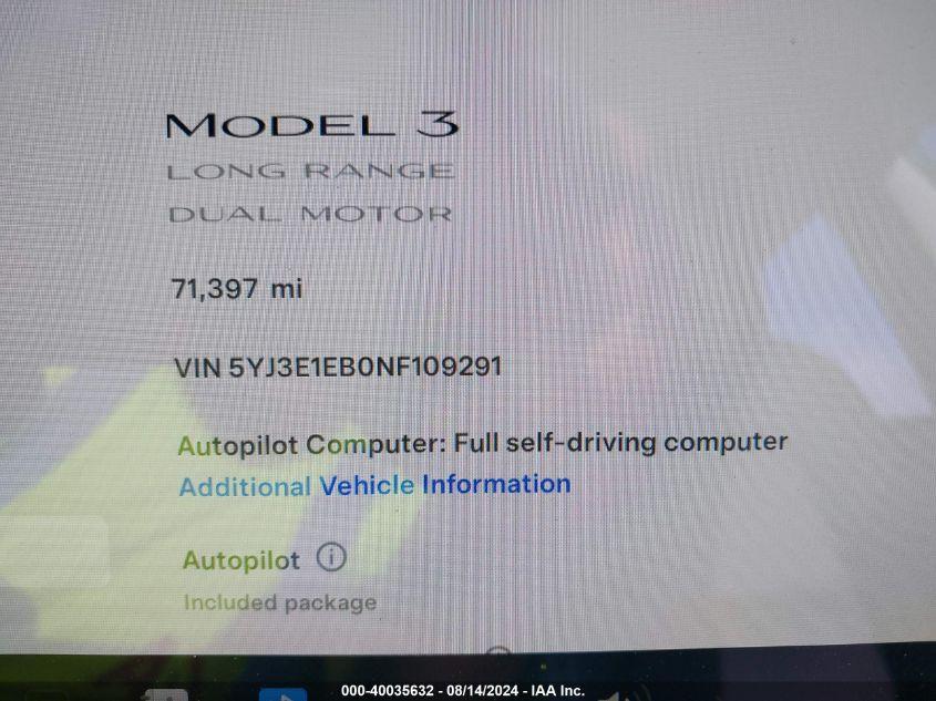 TESLA MODEL 3 LONG RANGE DUAL MOTOR ALL-WHEEL DRIVE 2022