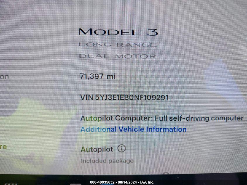 TESLA MODEL 3 LONG RANGE DUAL MOTOR ALL-WHEEL DRIVE 2022