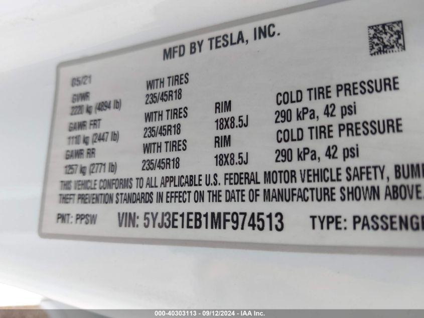 TESLA MODEL 3 LONG RANGE DUAL MOTOR ALL-WHEEL DRIVE 2021