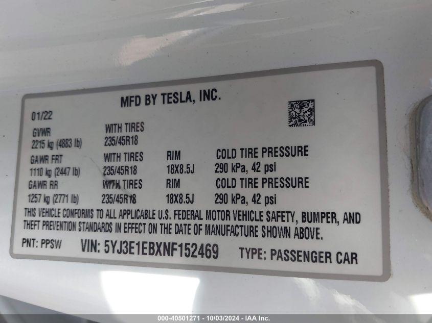 TESLA MODEL 3 LONG RANGE DUAL MOTOR ALL-WHEEL DRIVE 2022