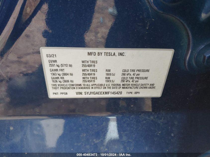 TESLA MODEL Y LONG RANGE DUAL MOTOR ALL-WHEEL DRIVE 2021