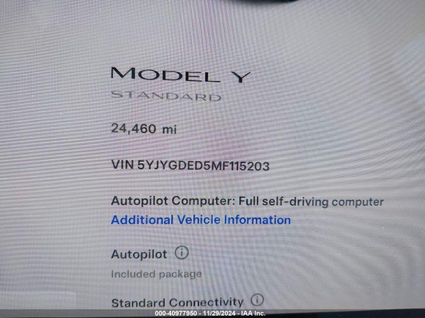 TESLA MODEL Y STANDARD RANGE REAR-WHEEL DRIVE 2021