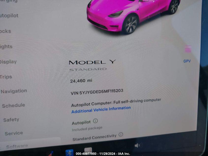 TESLA MODEL Y STANDARD RANGE REAR-WHEEL DRIVE 2021