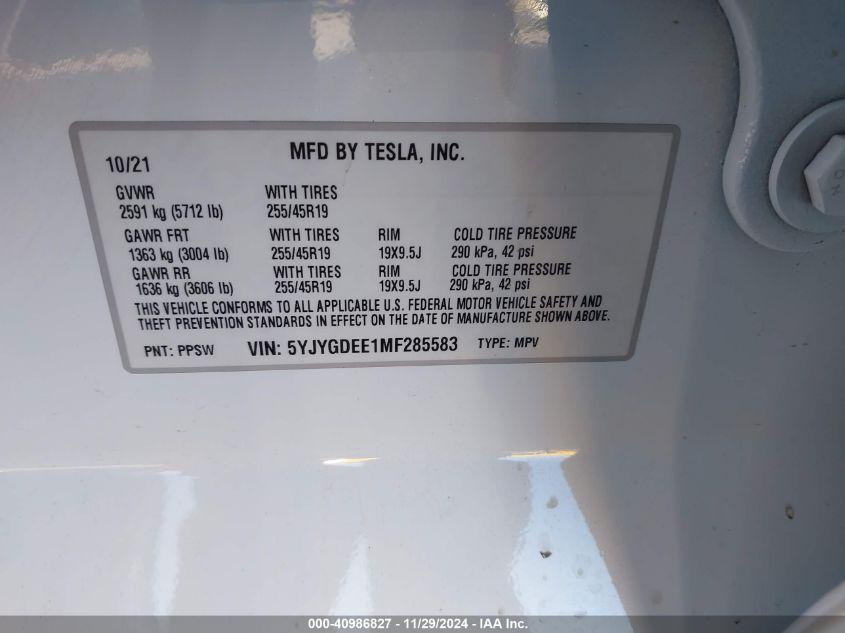 TESLA MODEL Y LONG RANGE DUAL MOTOR ALL-WHEEL DRIVE 2021