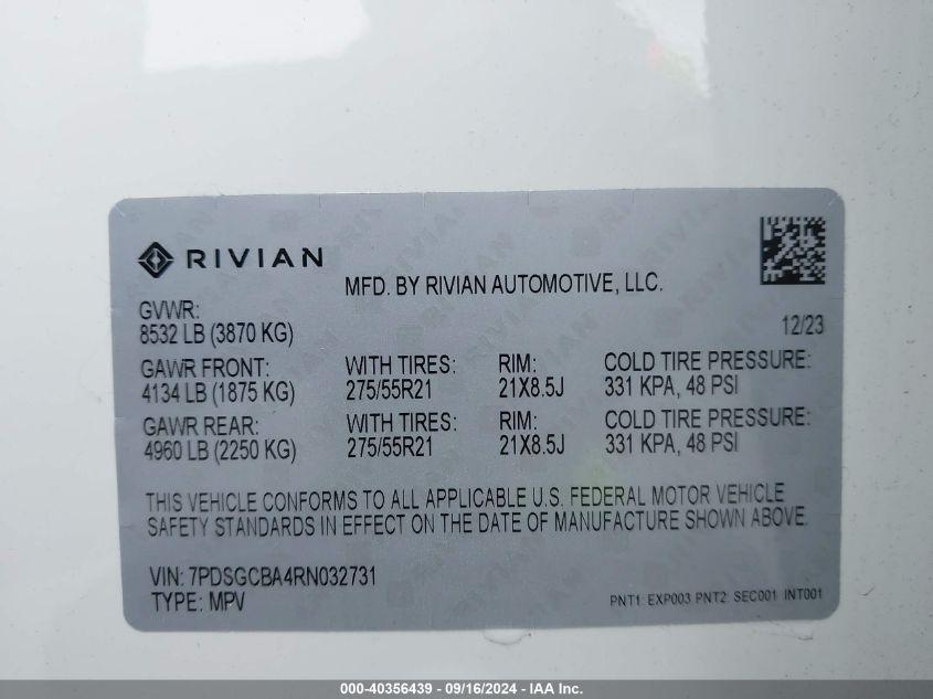 RIVIAN R1S ADVENTURE DUAL MOTOR MAX PACK/ADVENTURE DUAL MOTOR PERF MAX PACK 2024