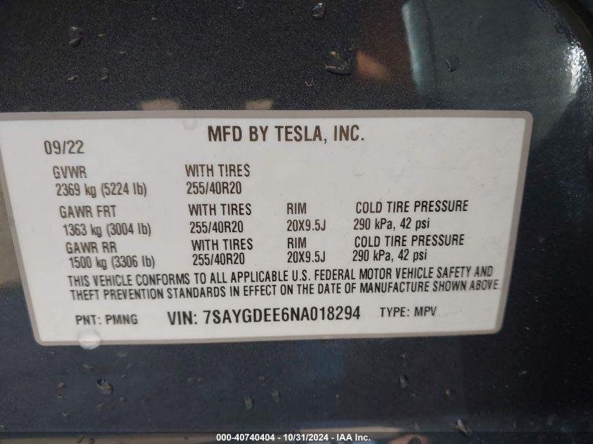 TESLA MODEL Y LONG RANGE DUAL MOTOR ALL-WHEEL DRIVE 2022