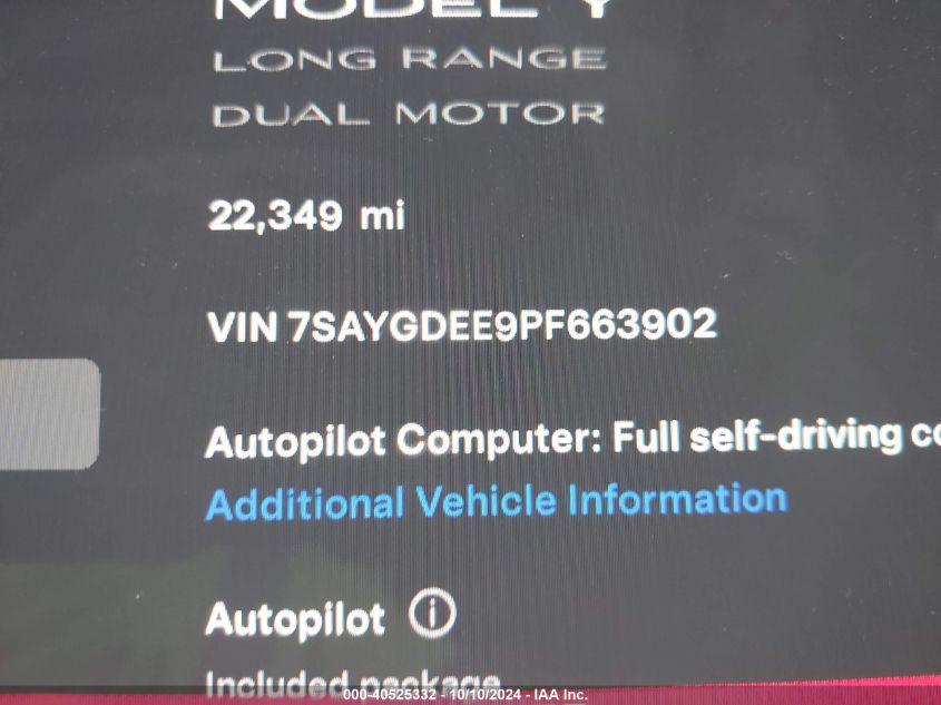 TESLA MODEL Y AWD/LONG RANGE DUAL MOTOR ALL-WHEEL DRIVE 2023