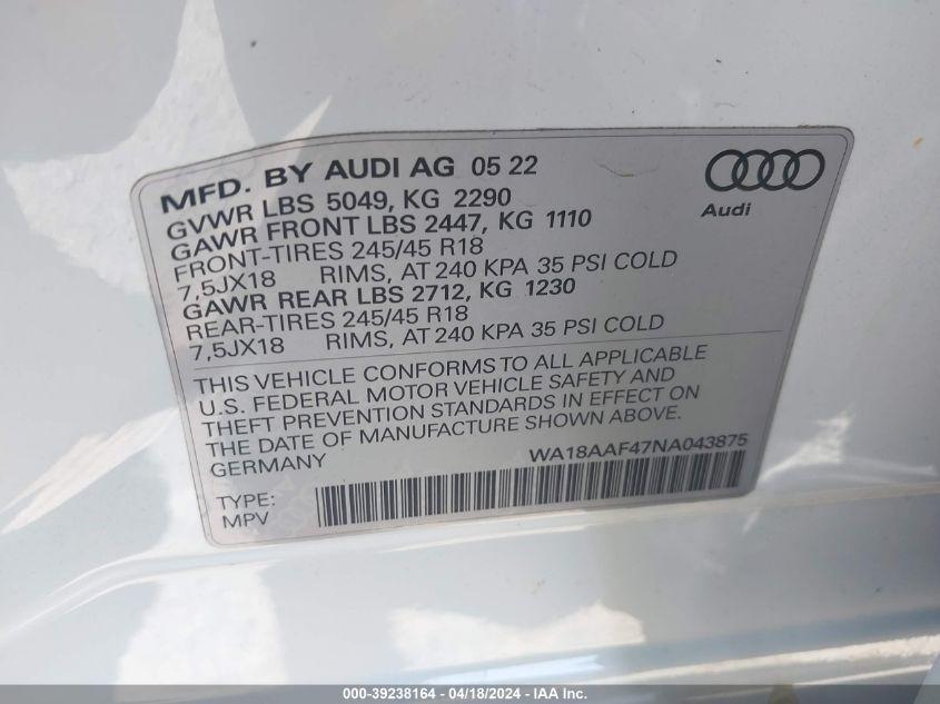 AUDI A4 ALLROAD PREMIUM PLUS 45 TFSI QUATTRO S TRONIC 2022